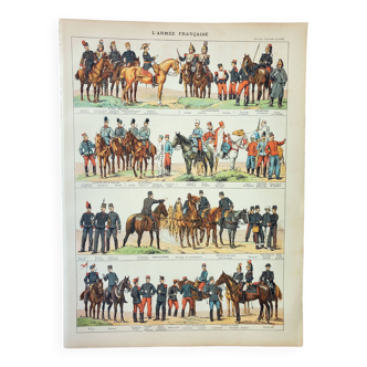 Gravure ancienne 1898, Uniformes armées françaises (cavalerie) • Lithographie, Planche originale