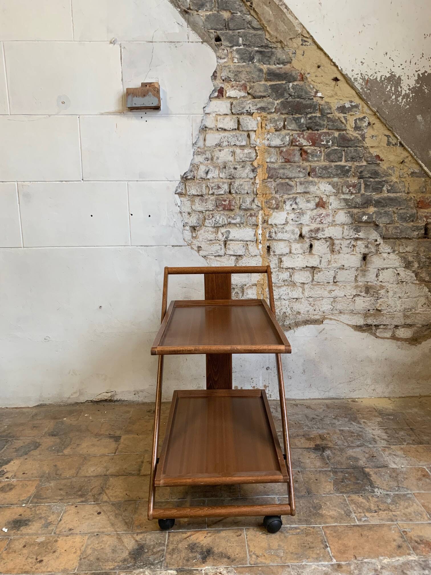 Mid-century modern folding wooden service trolley from the 1960s