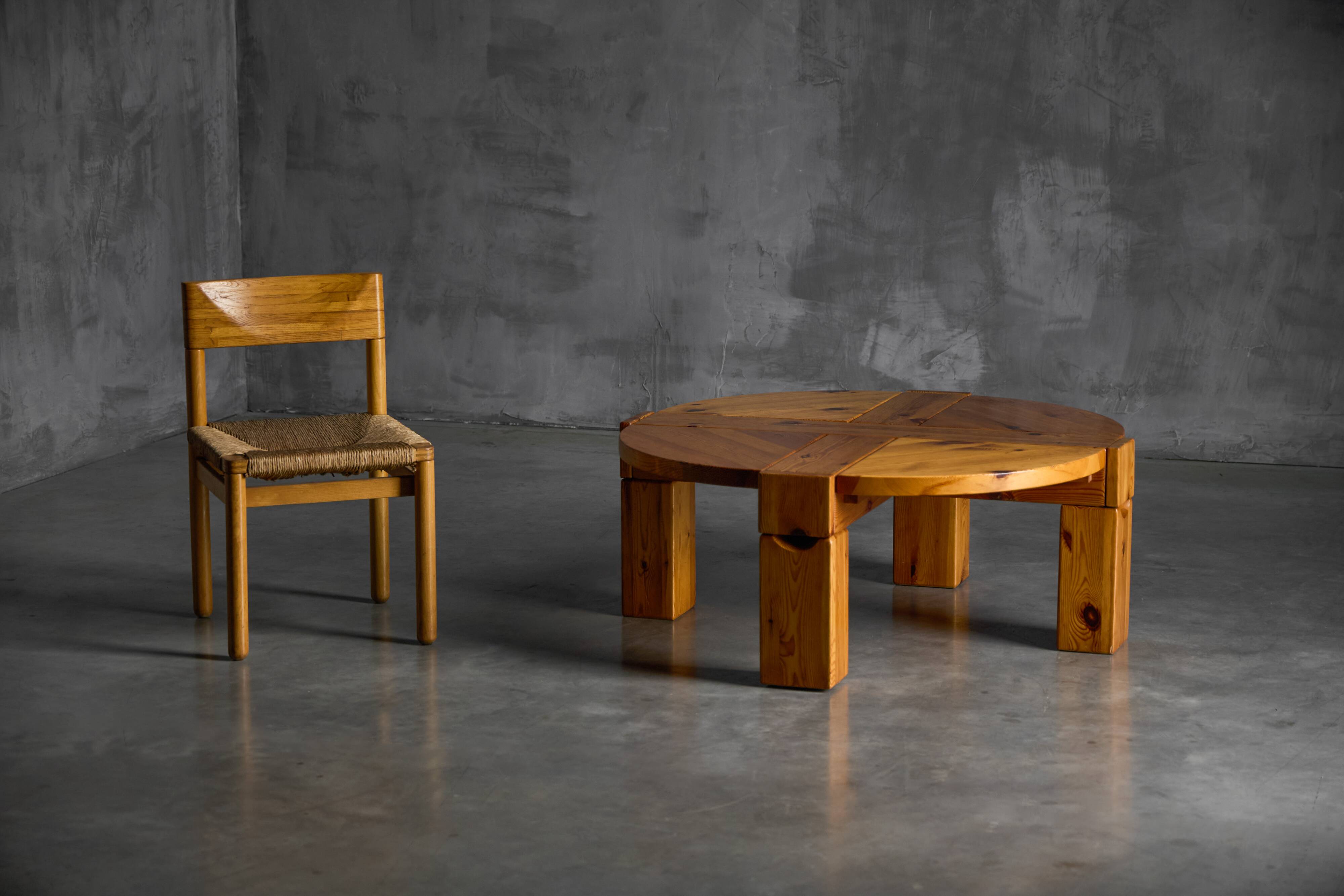 Brutalist Pine Wood Coffee Table, Sweden, 1970s