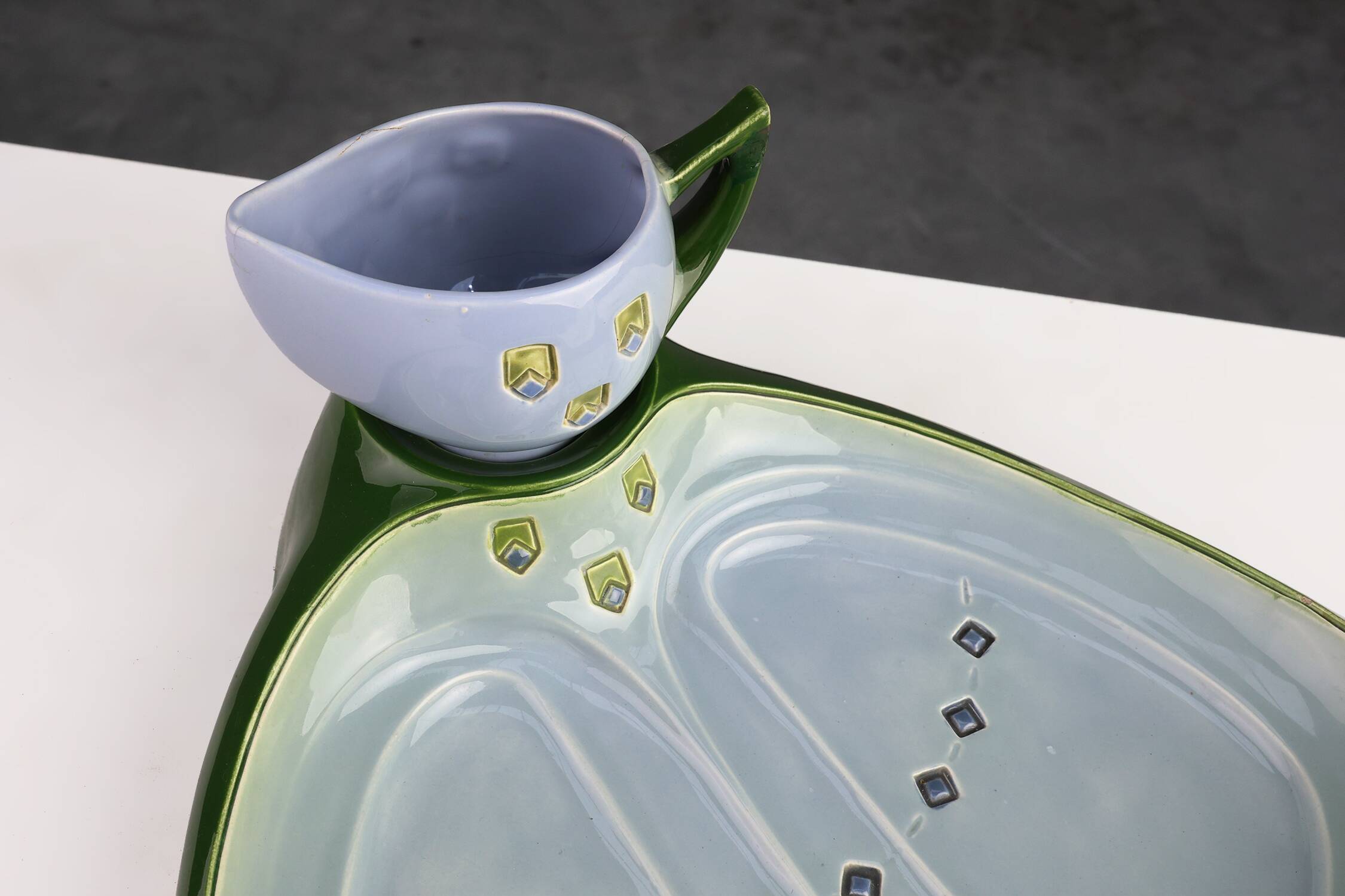 Rare Art Nouveau ceramic 3-piece asparagus set by Julius Dessler, Austria