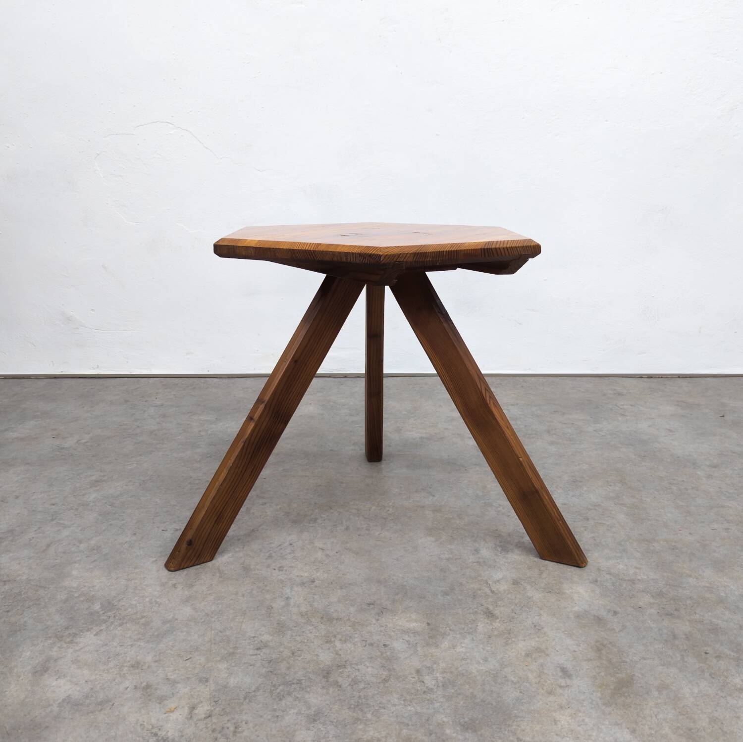 French Brutalist Pine Side Table, 1970s