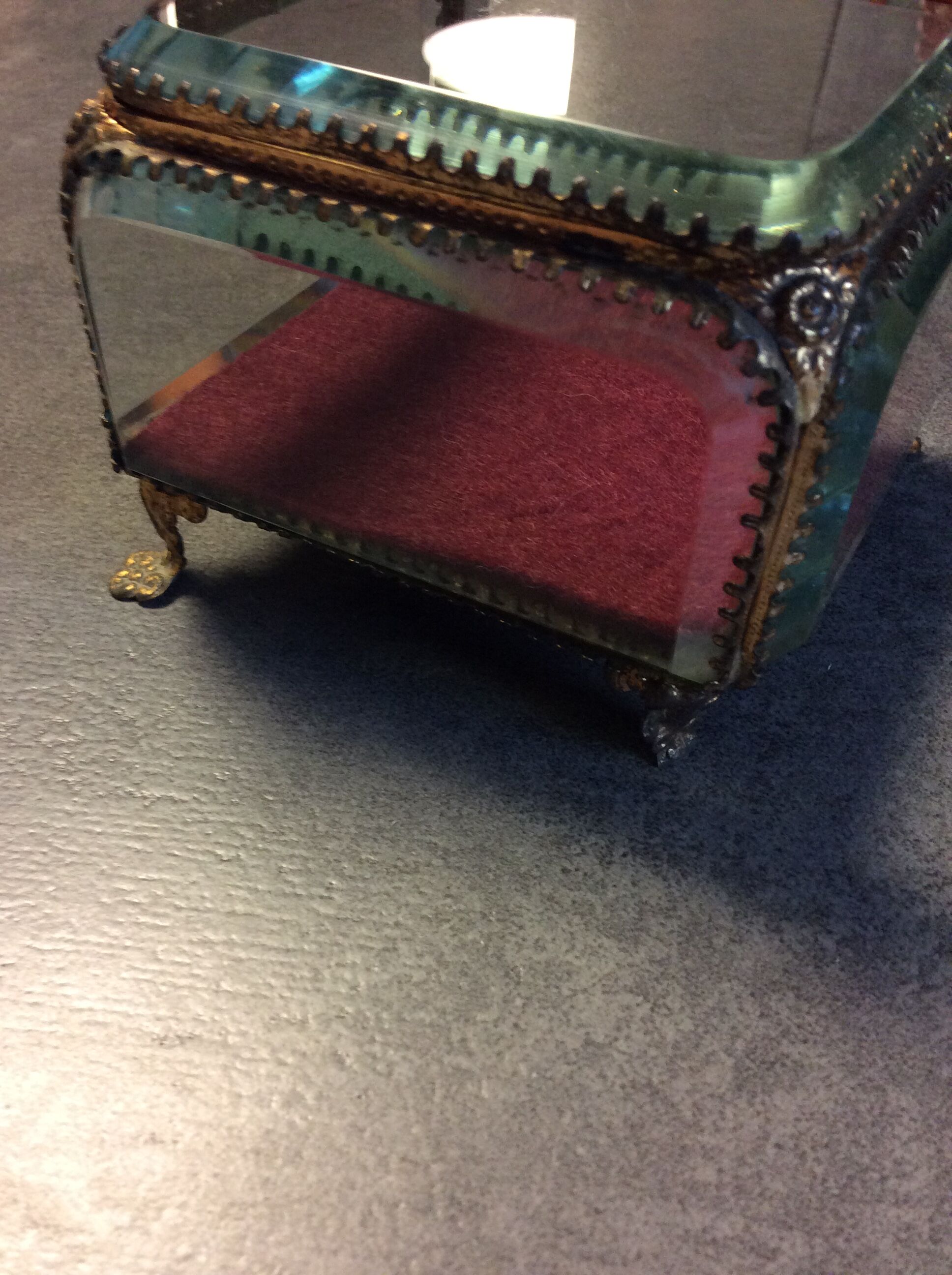Art Deco jewelry box in beveled glass