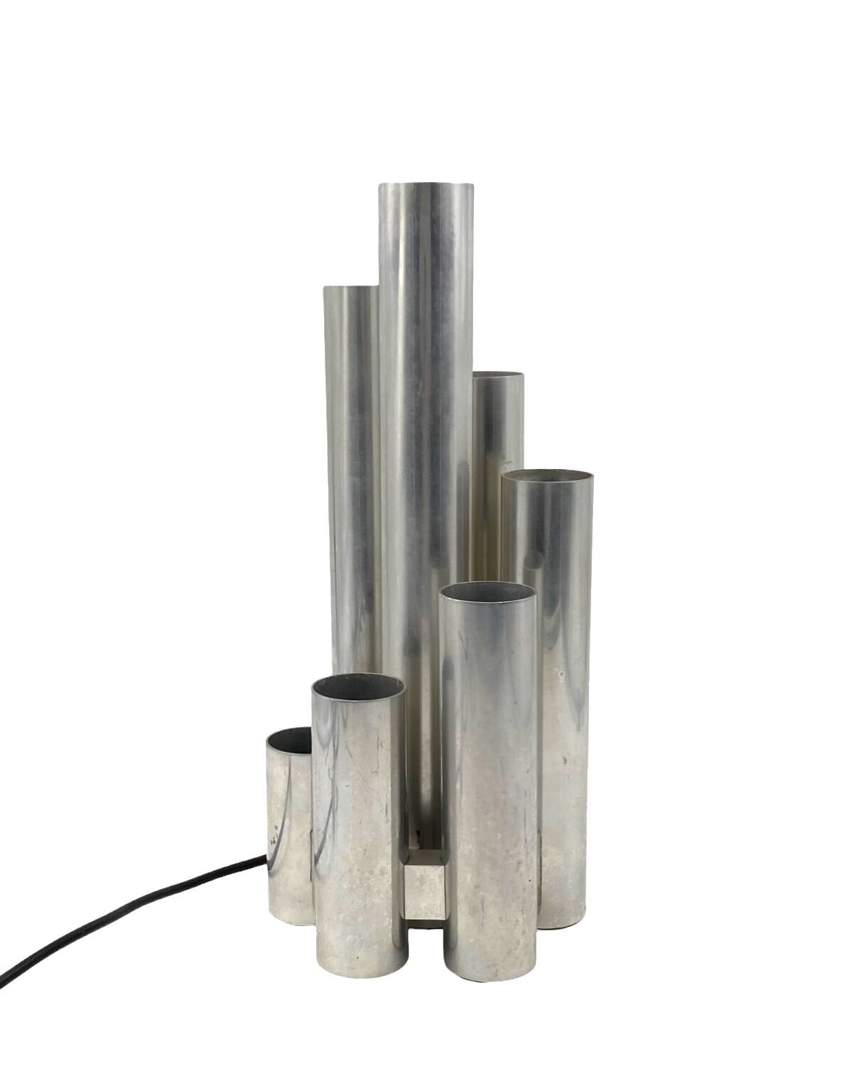 Hollywood regency 6 lights metal table lamp, Sciolari, Italy 1970s