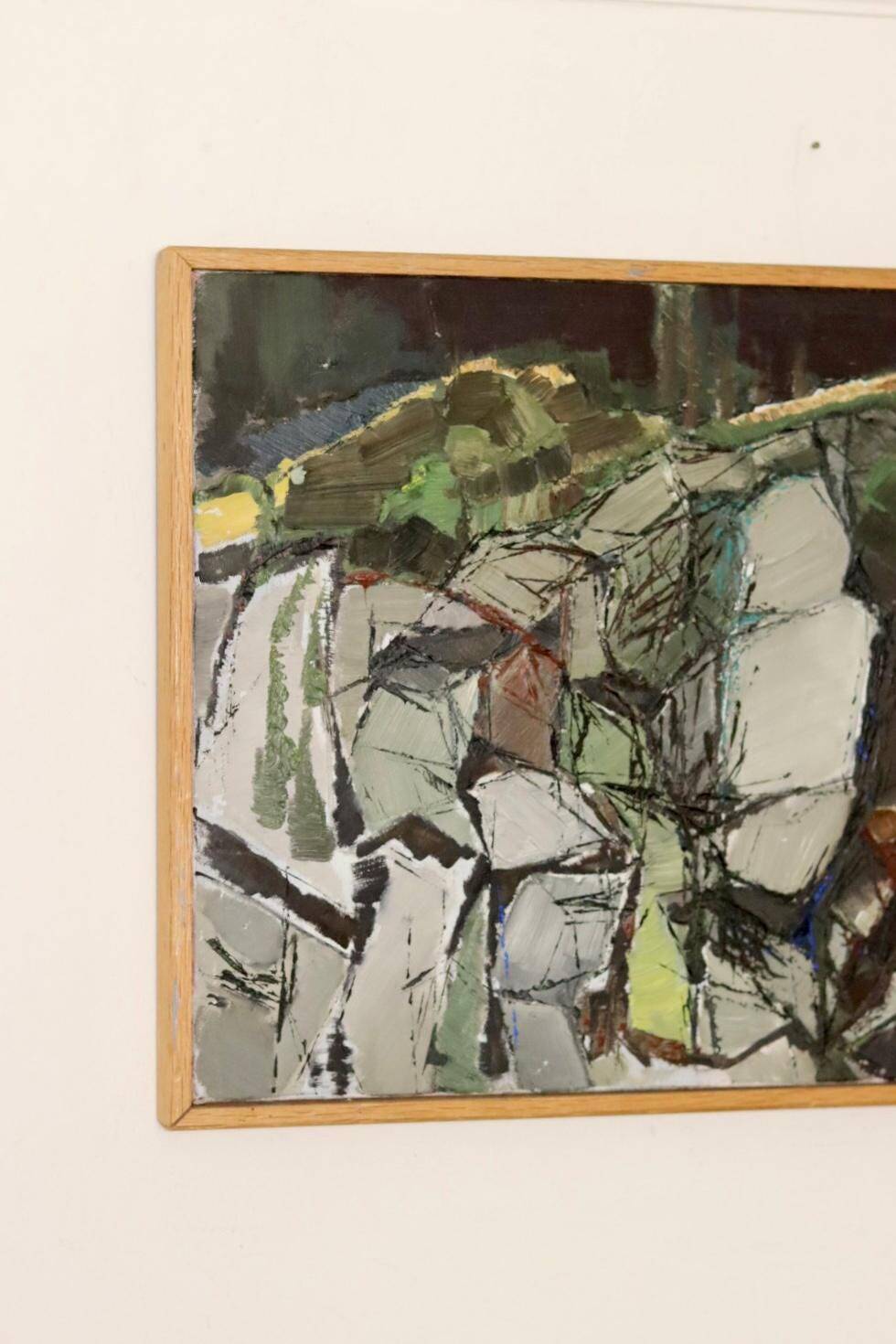 Swedish Oil On Canvas Painting "Composition in Green" - Vintage & Framed