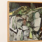Swedish Oil On Canvas Painting "Composition in Green" - Vintage & Framed