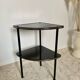 Pair of vintage 1960s side tables – wood veneer & brass, metal legs