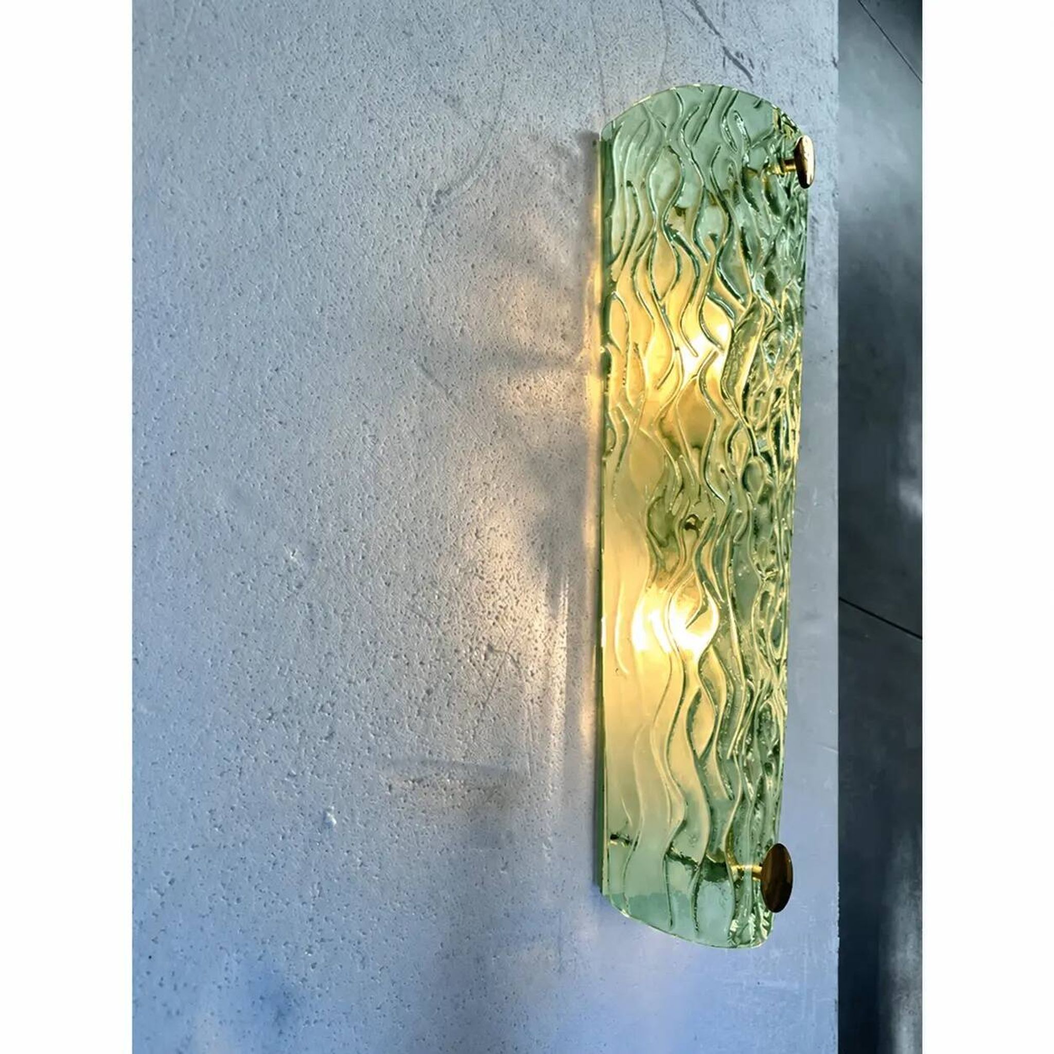 Monumental Green Murano Glass Wall Sconces From Italy – Set of Two