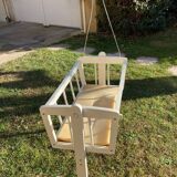 Complete wooden doll cradle on wheels