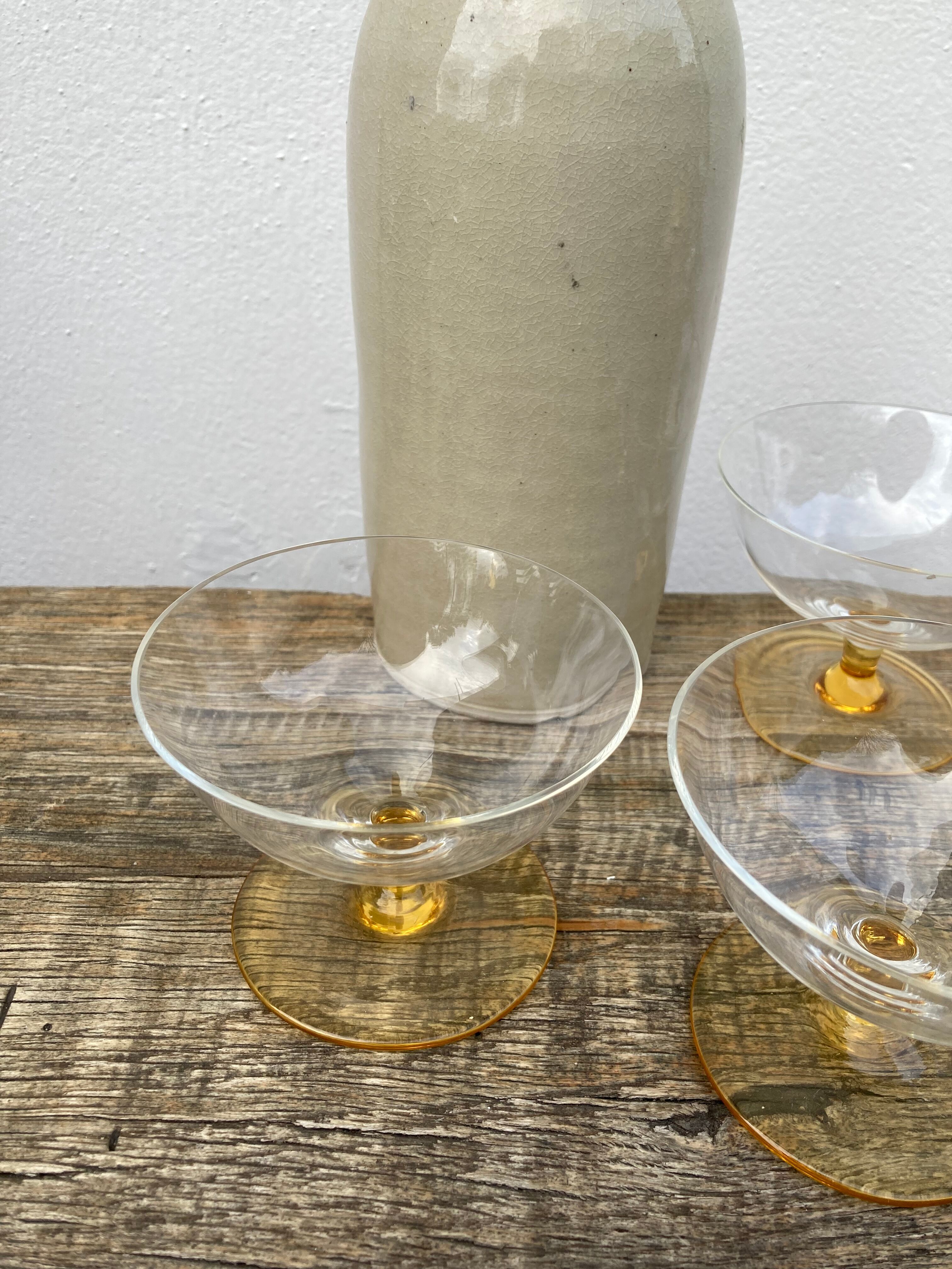 6 antique yellow crystal stemmed glasses and cups