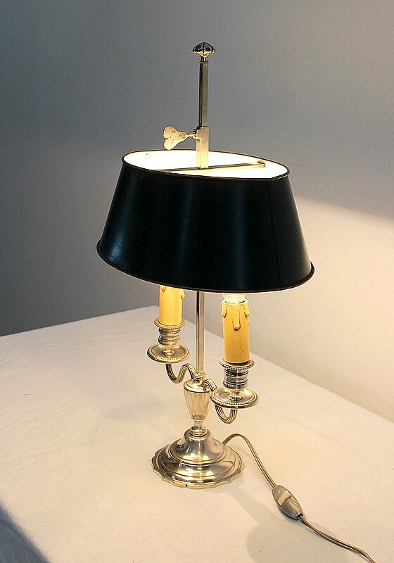 Bouillotte lamp in silver metal, empire style - early twentieth century