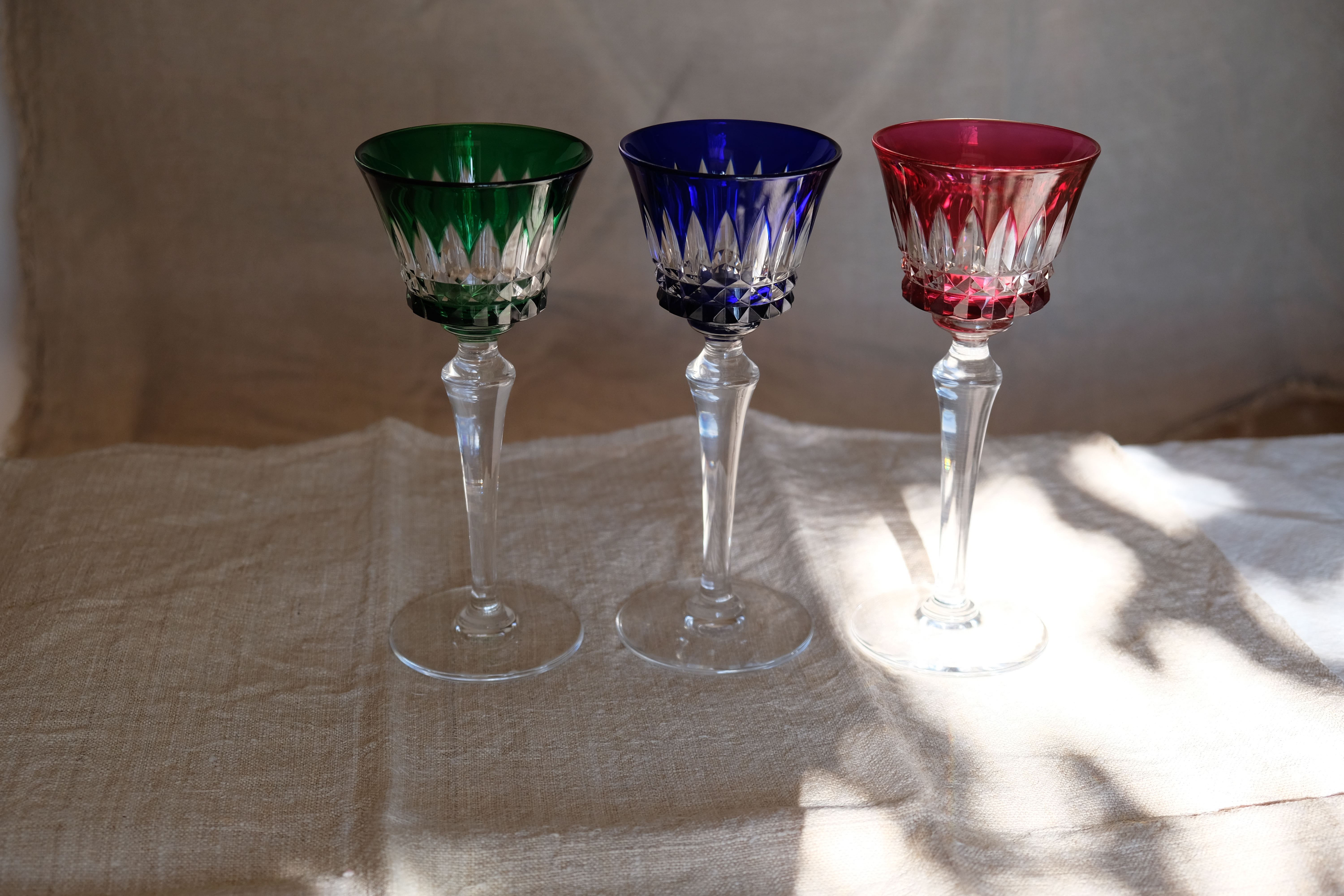 6 Baccarat glasses Piccadilly Model in colored crystal