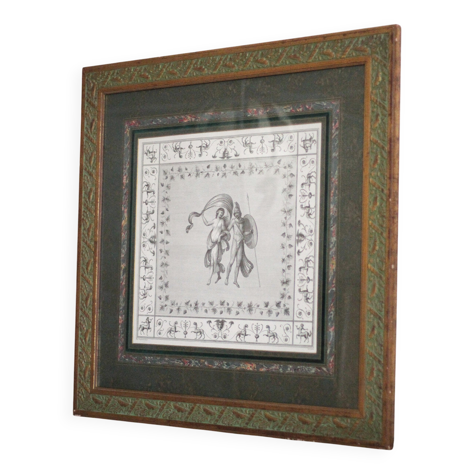 Gravure ancienne Mars et Vénus, encadré sous verre