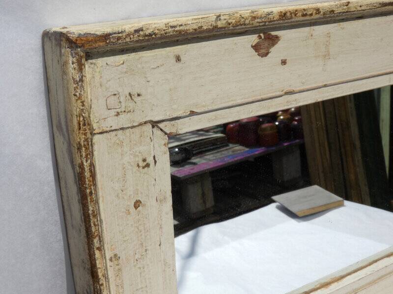 Old Teak Wood Mirror Off-White Patina