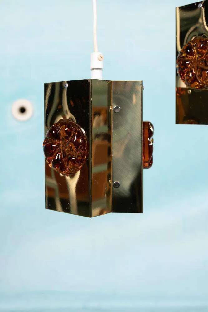 Vintage Danish Design Vitrika Suspension, brass & glass