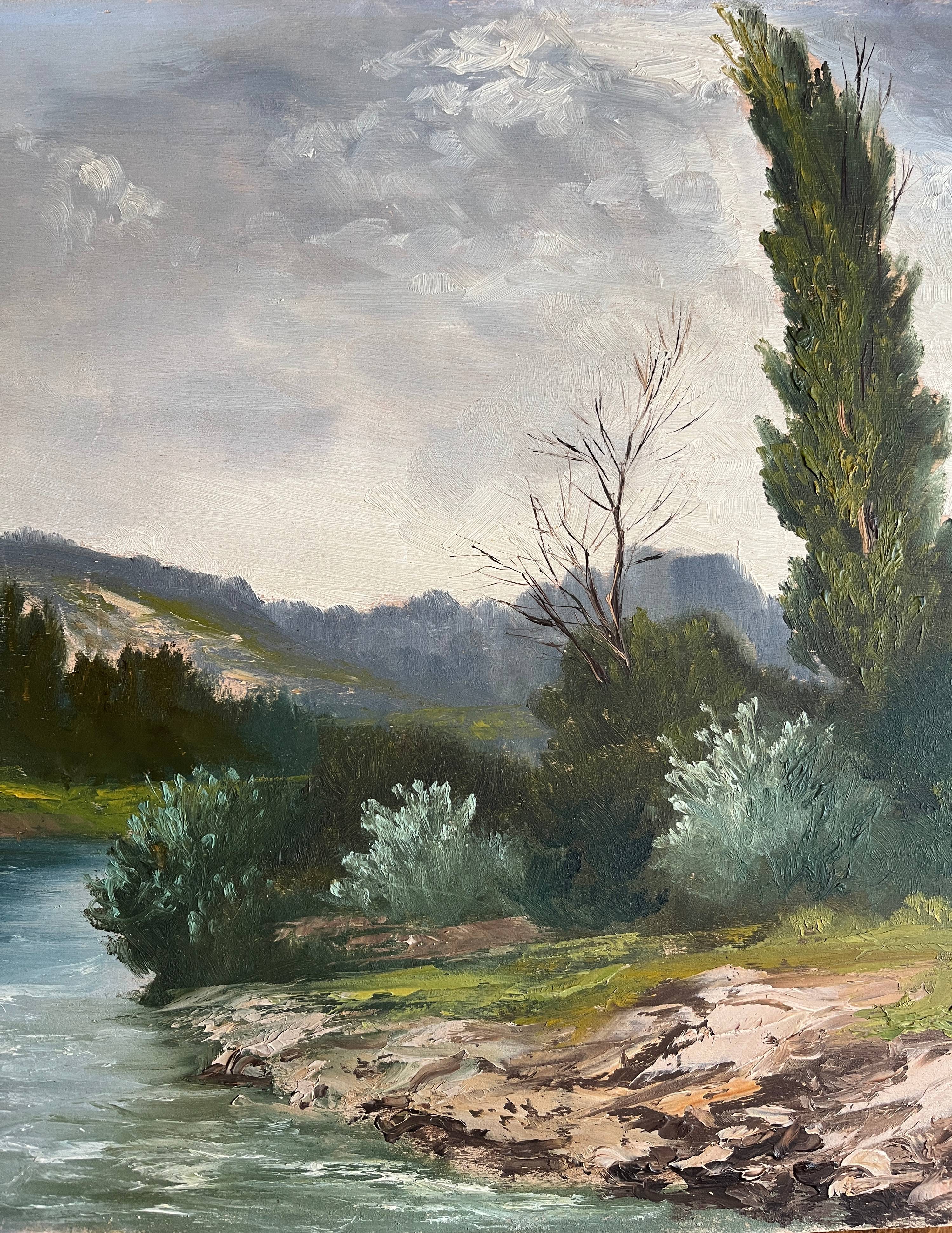 HSP painting "Landscape at the water's edge" signed Marcel Lemagny (20th century)