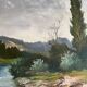 HSP painting "Landscape at the water's edge" signed Marcel Lemagny (20th century)