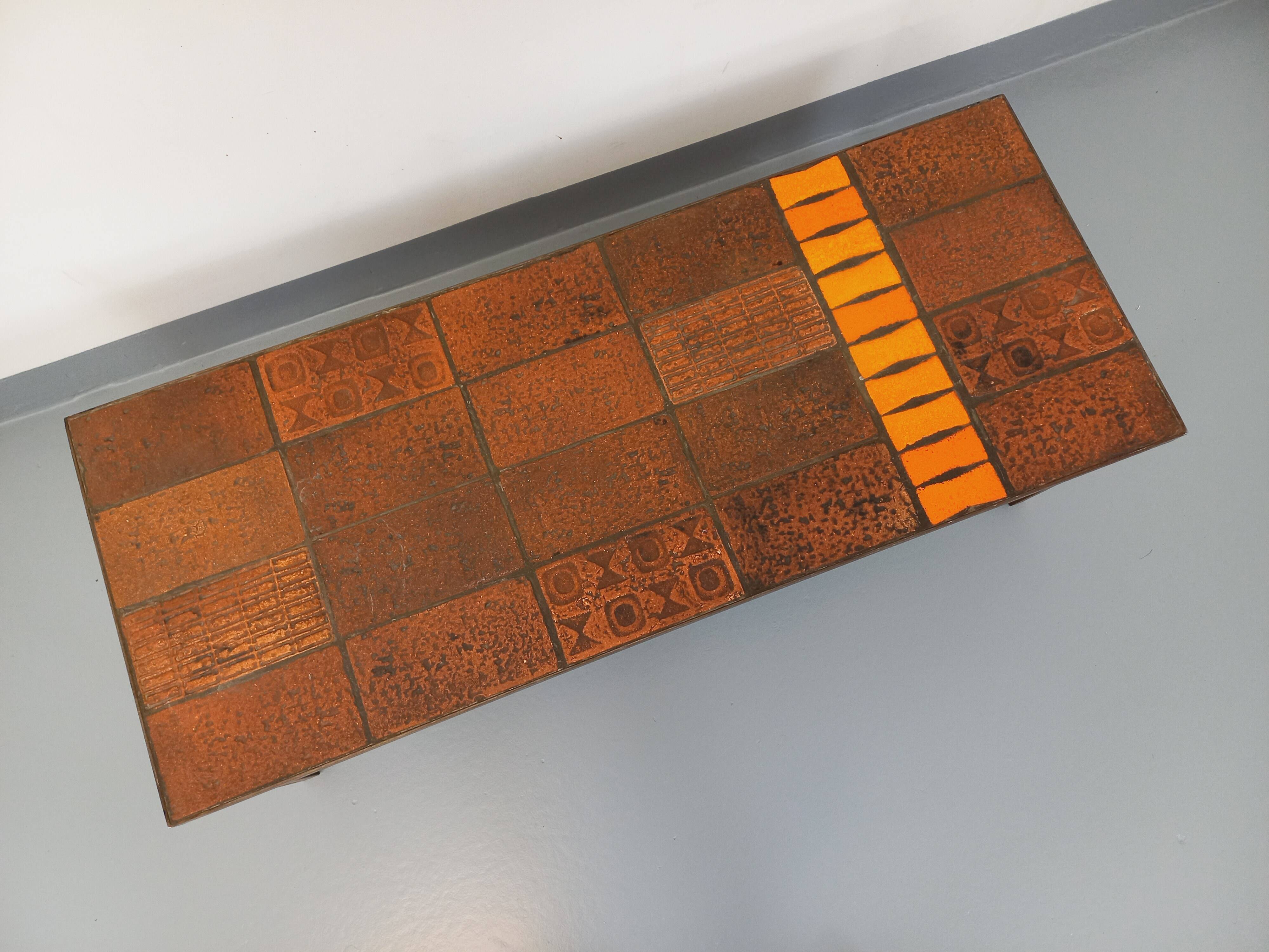 Vintage rectangular coffee table by Jean Jaffeux in steel and ceramic from the 60s