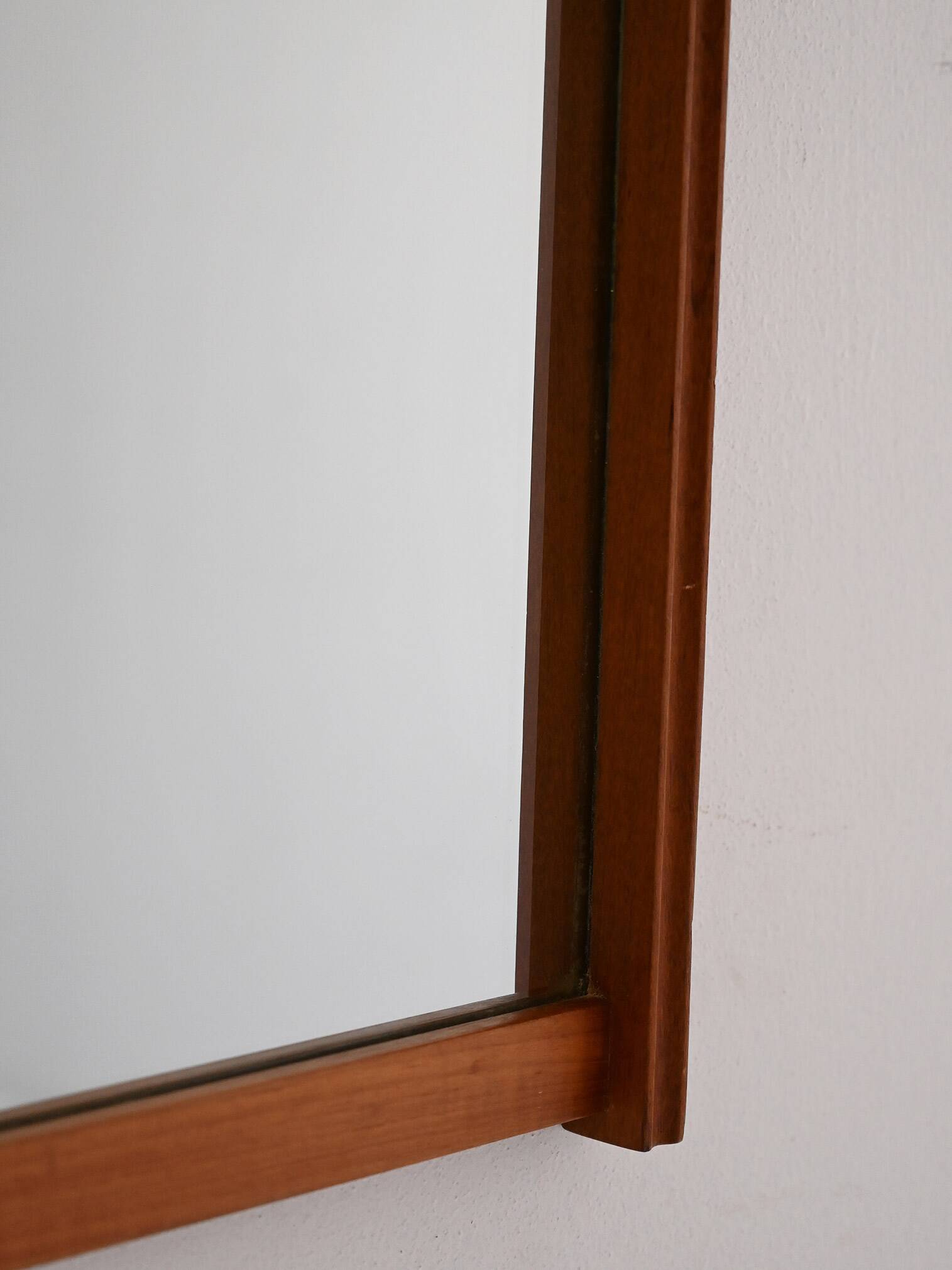 Vintage Scandinavian Teak Mirror with Grooved Frame