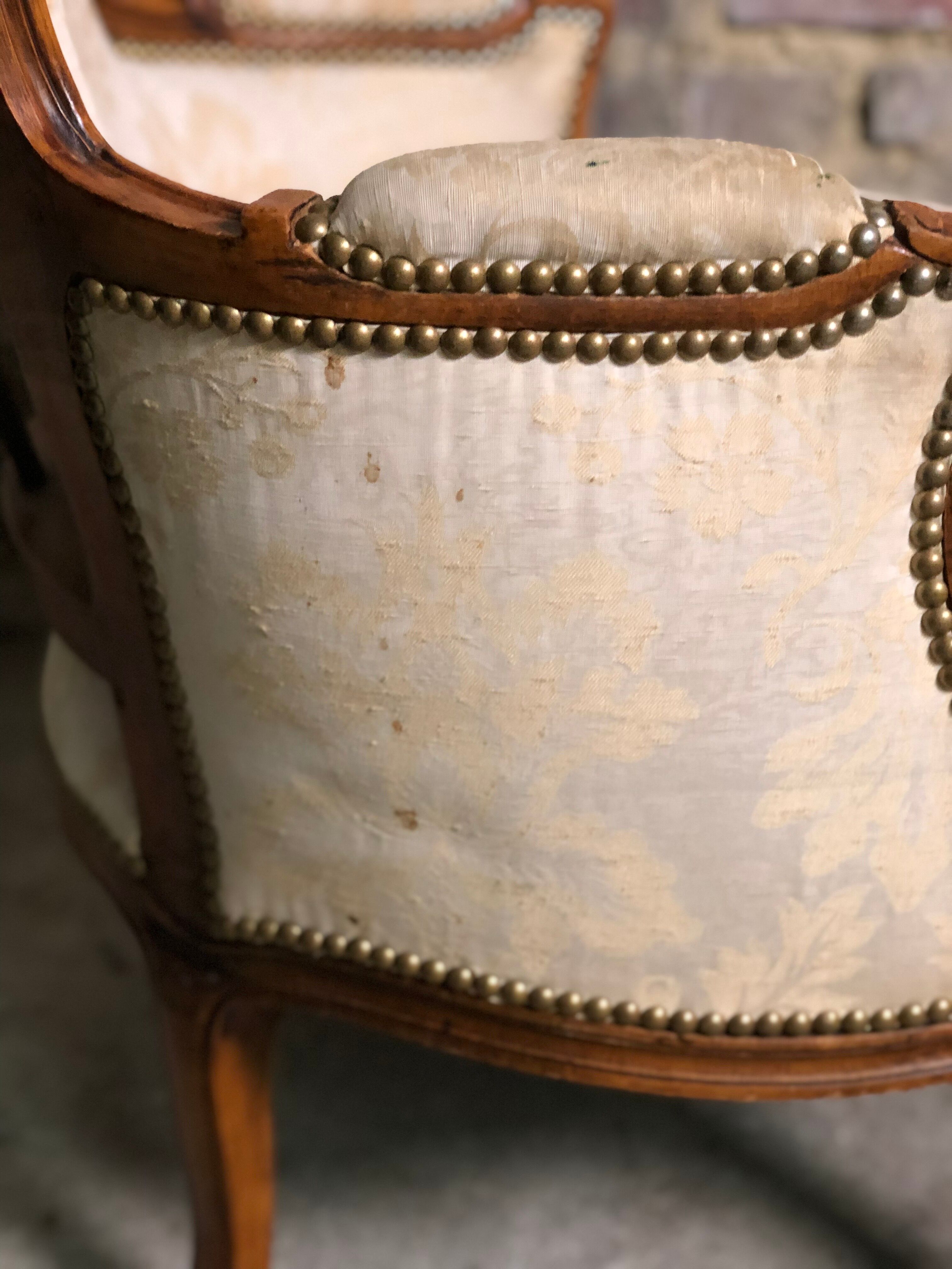 Armchairs Louis XV style carved walnut and fabric