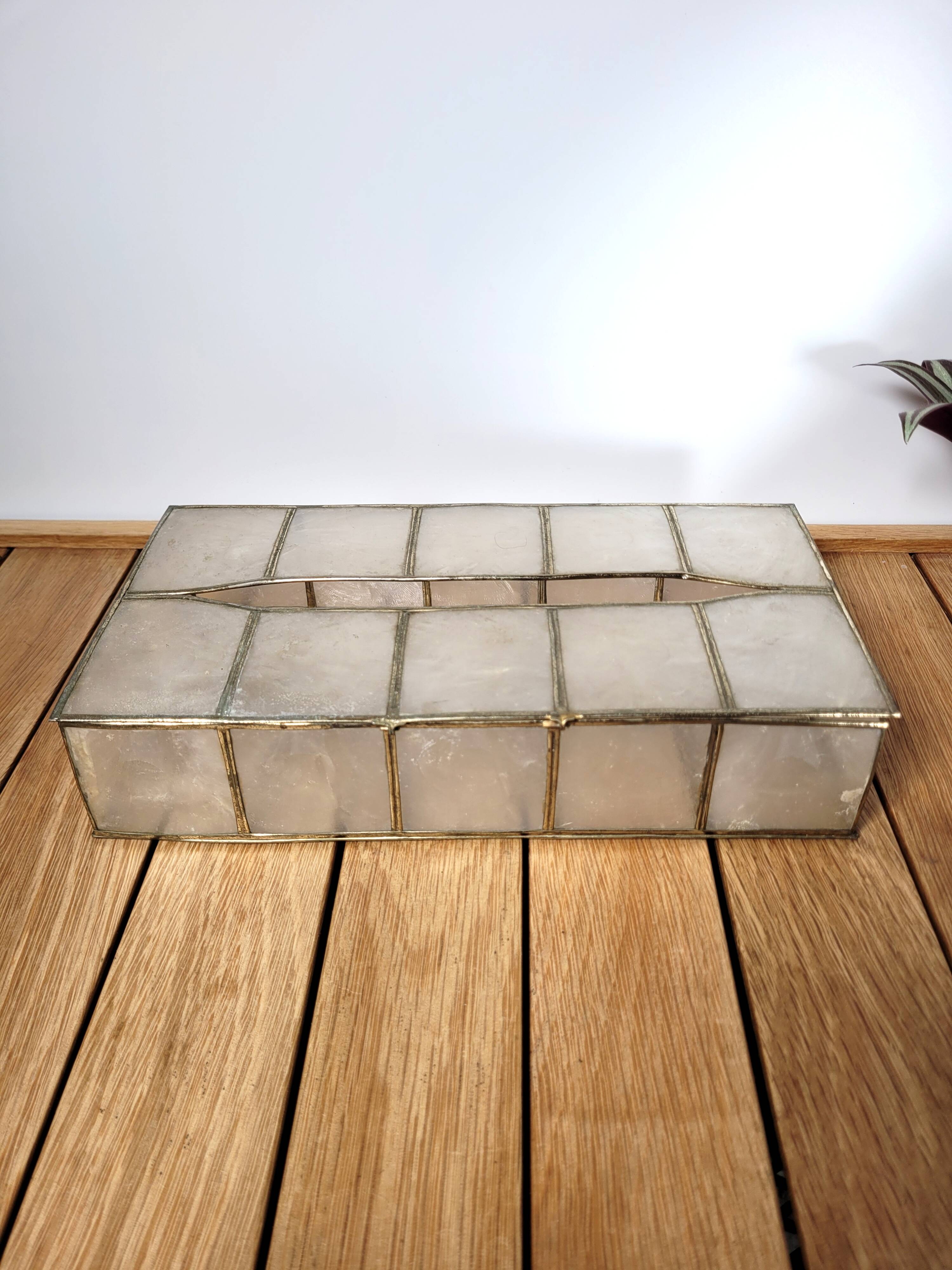 Mother-of-pearl and brass tissue box