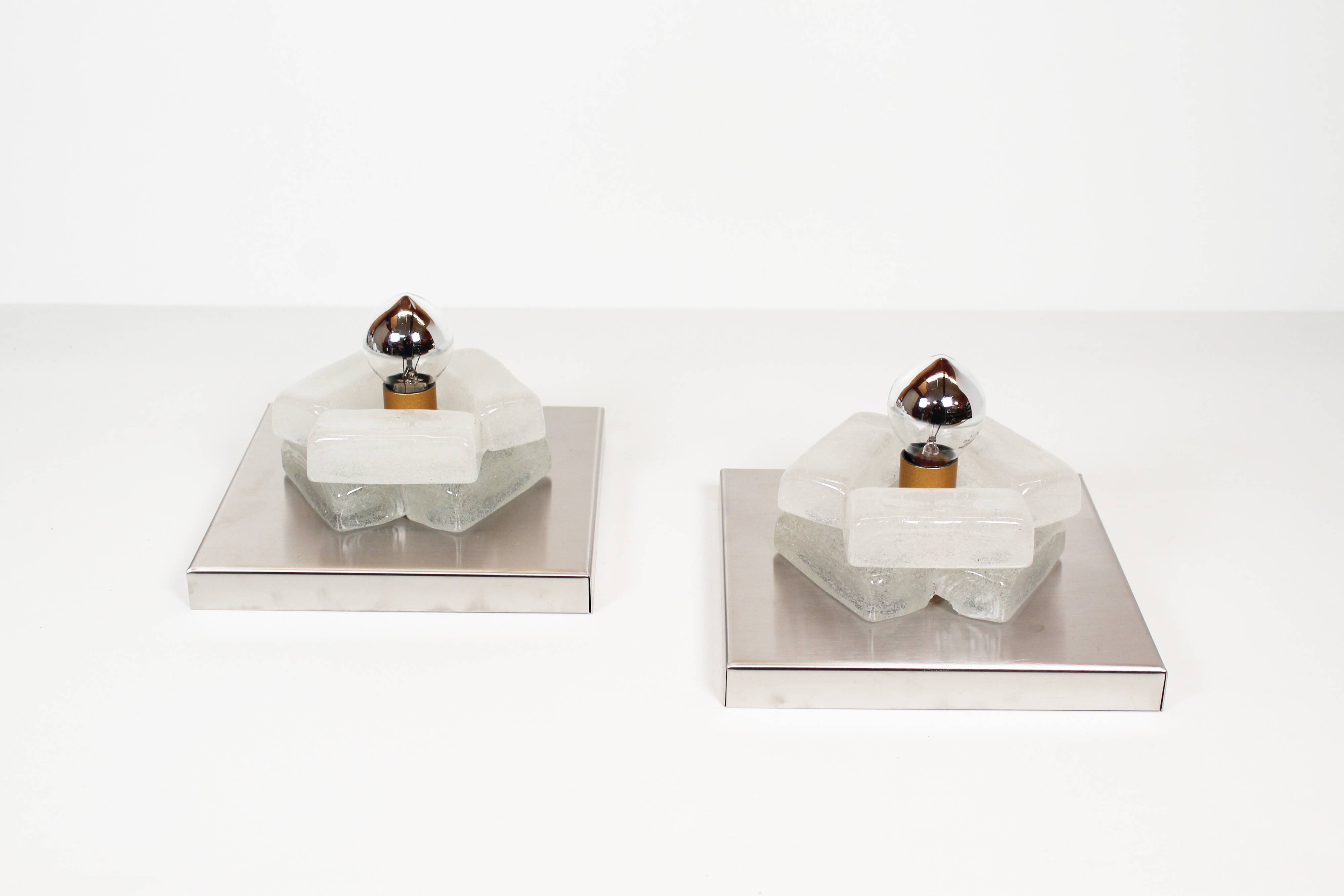 Paire de appliques murales en verre brutalistes par Albano Poli pour Poliarte, Italie 1970