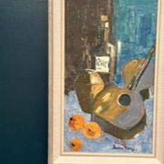 Original Swedish Oil on Canvas – "Guitar and Rum" – Signed – Vintage and Framed – 53 × 34 cm (20.9" × 13.4")