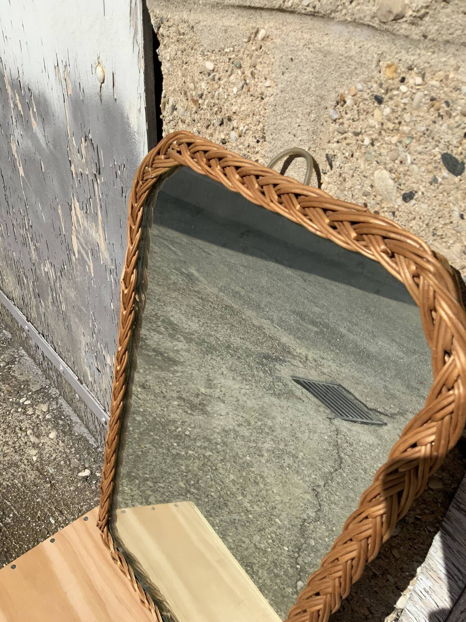 Antique mirror in rattan and wood shape mirror vintage braided wicker