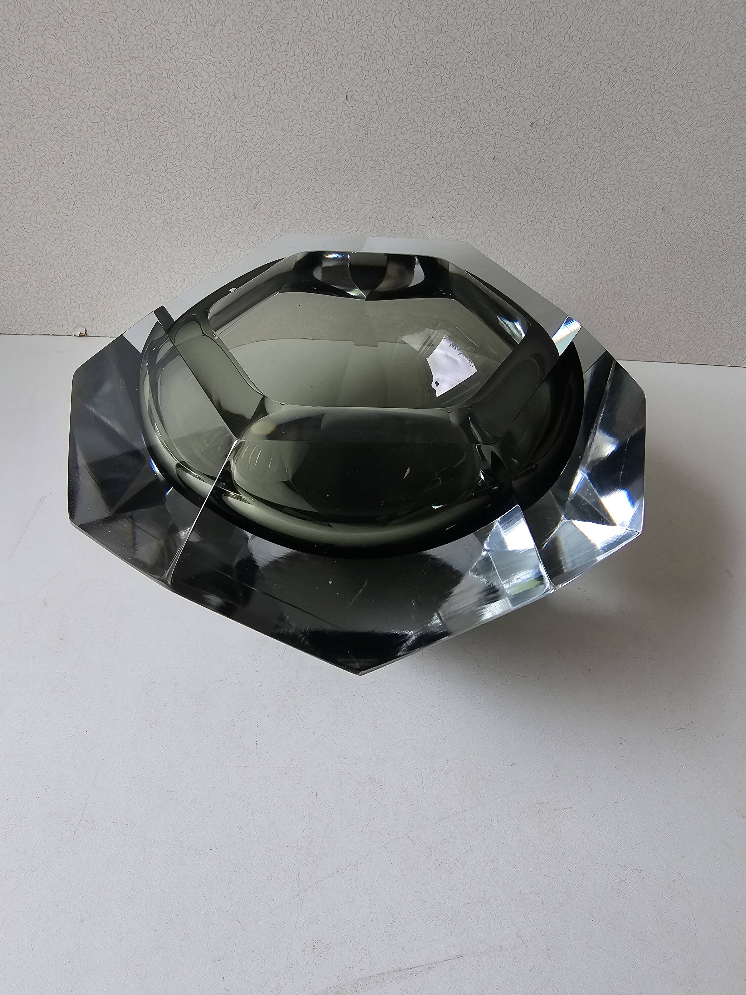 Murano glass Sommerso smoky grey and transparent empty pocket cup 20cm