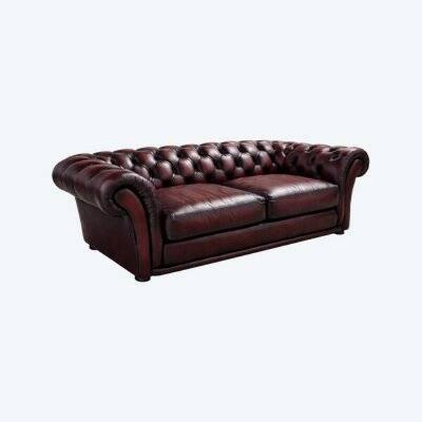 Canapé Chesterfield anglais en cuir marron capitonné