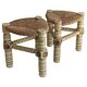 Brutalist Hand-Carved Wood and Fiber Stools, Belgium, Circa 1960s