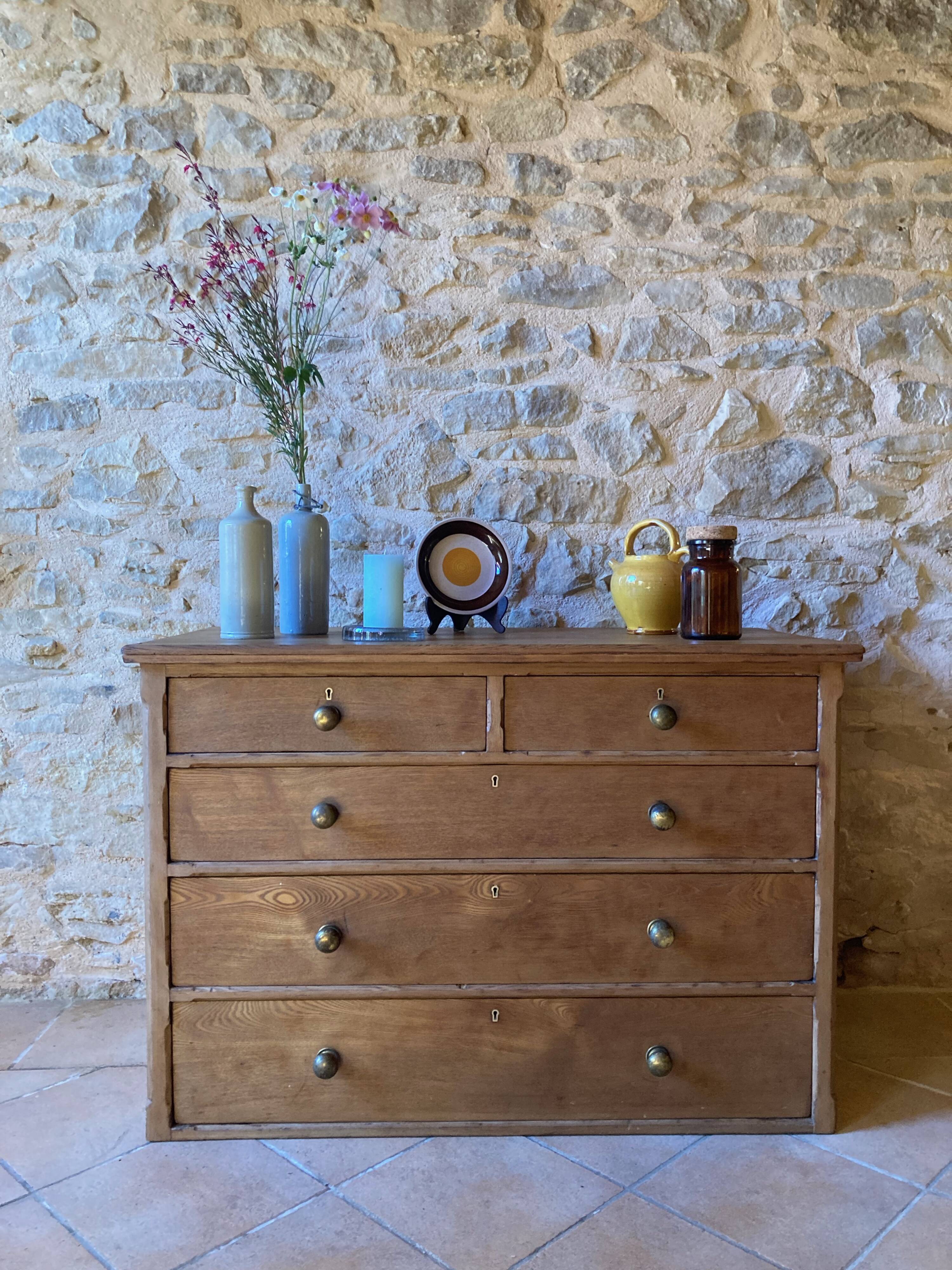 Old solid wood 5-drawer chest of drawers