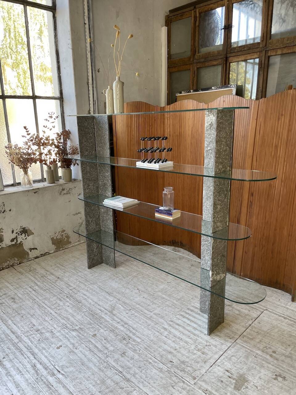 Roche Bobois stone and glass sculpture shelf 1970s