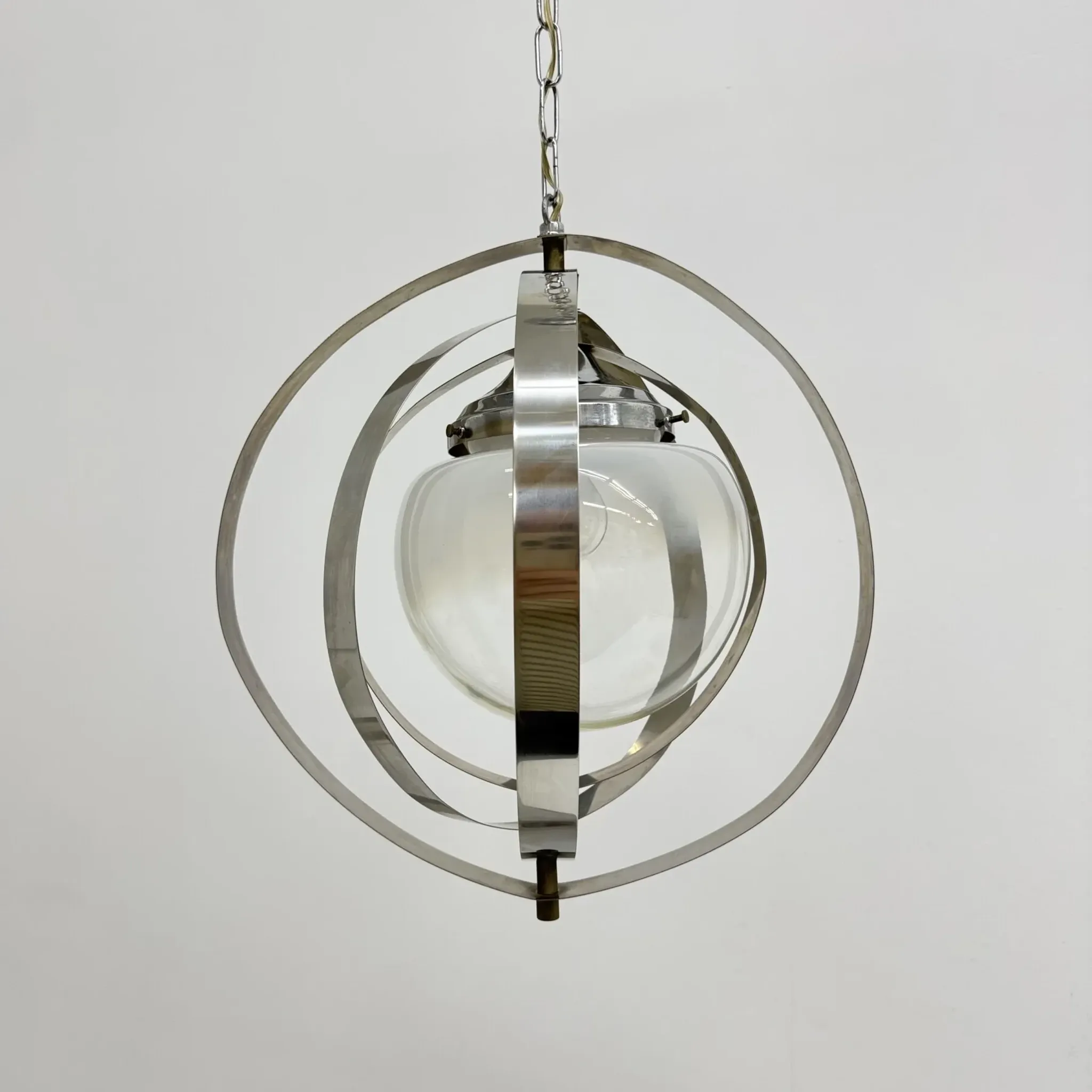 Mid-century glass sphere hanging pendant glass lamp design 1970’s space age Italy
