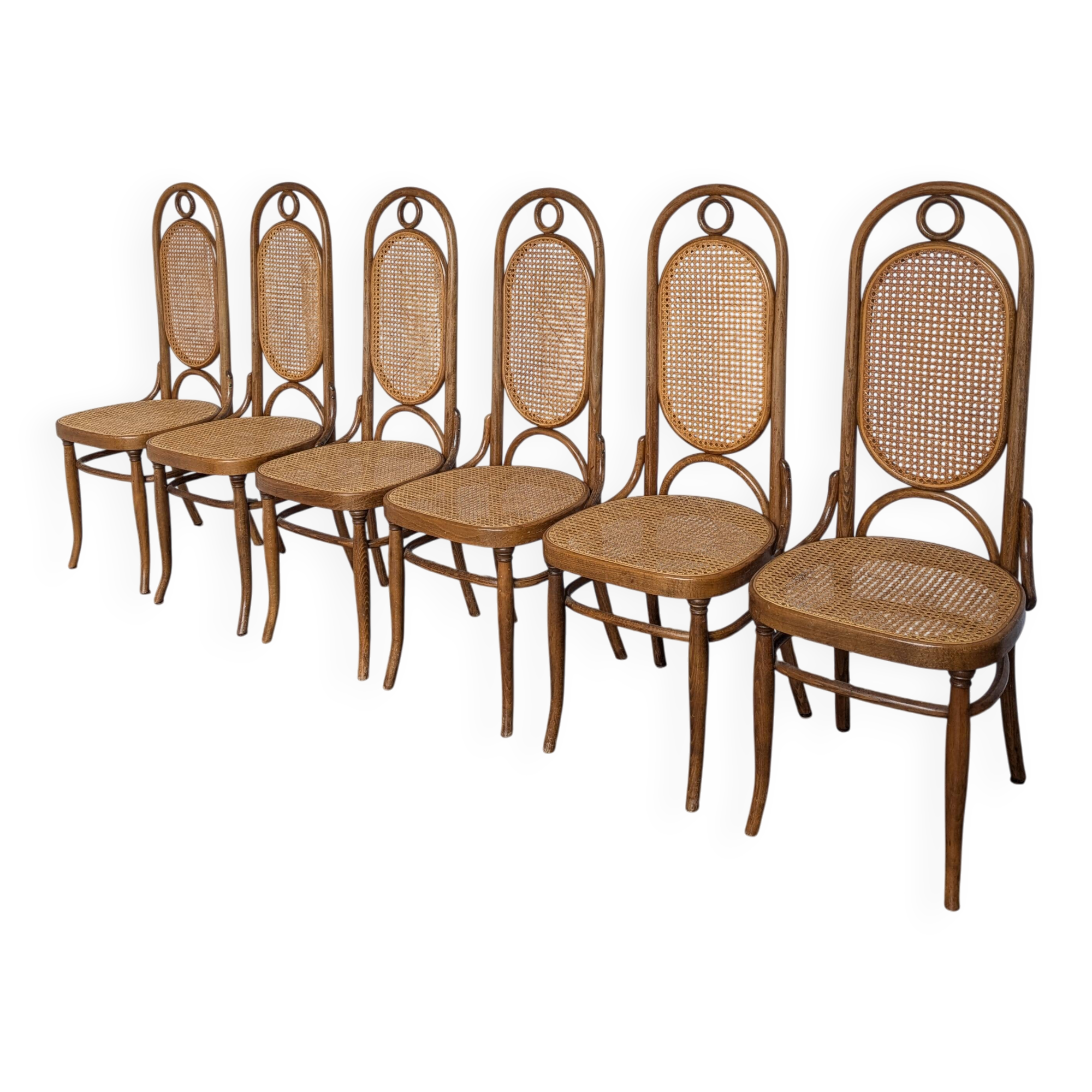 Set of 6 Vintage Bentwood Cane Dining Chair, Thonet Style, 1970s Yugoslavia