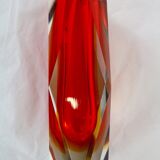 Murano glass vase, red and yellow submerged molate
