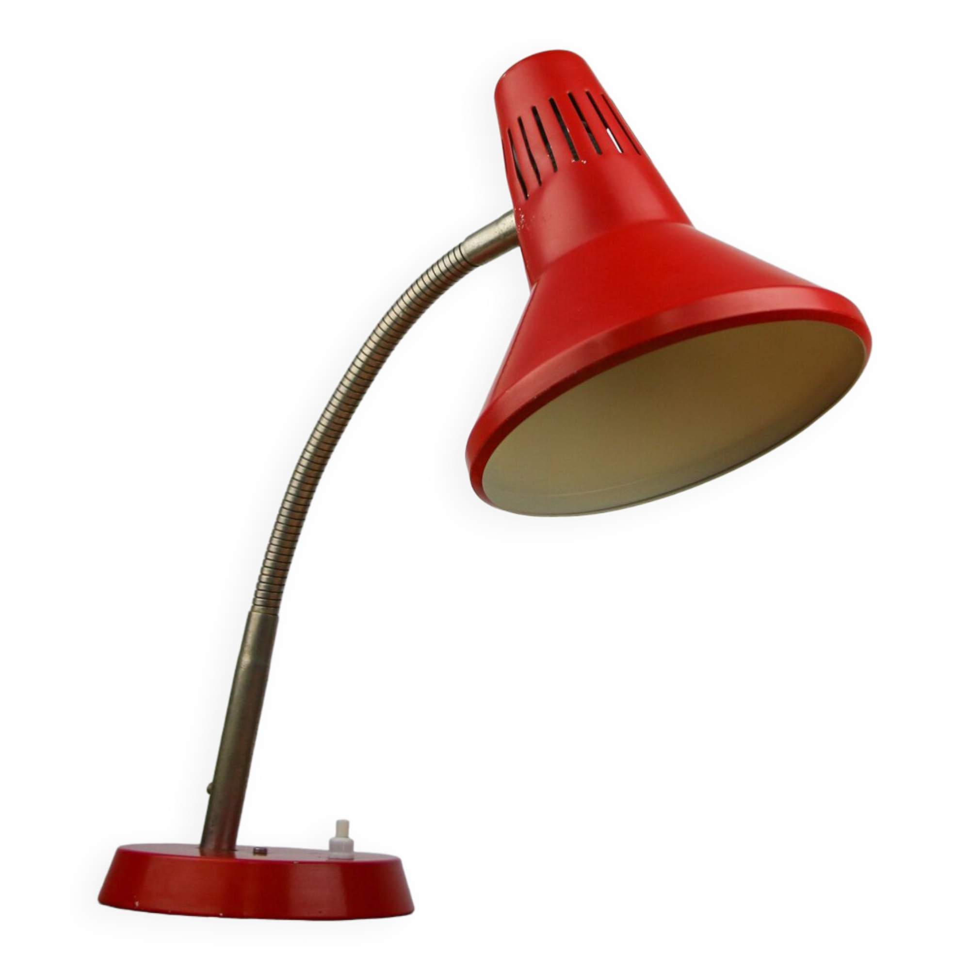 Adjustable Desk Lamp in Red Painted Metal and Chrome-Plated Spiral Arm from Tep, 1970s