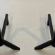 Pair of Modernist Black Iron Andirons with Diamond Finials and Angled Bases