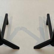 Pair of Modernist Black Iron Andirons with Diamond Finials and Angled Bases