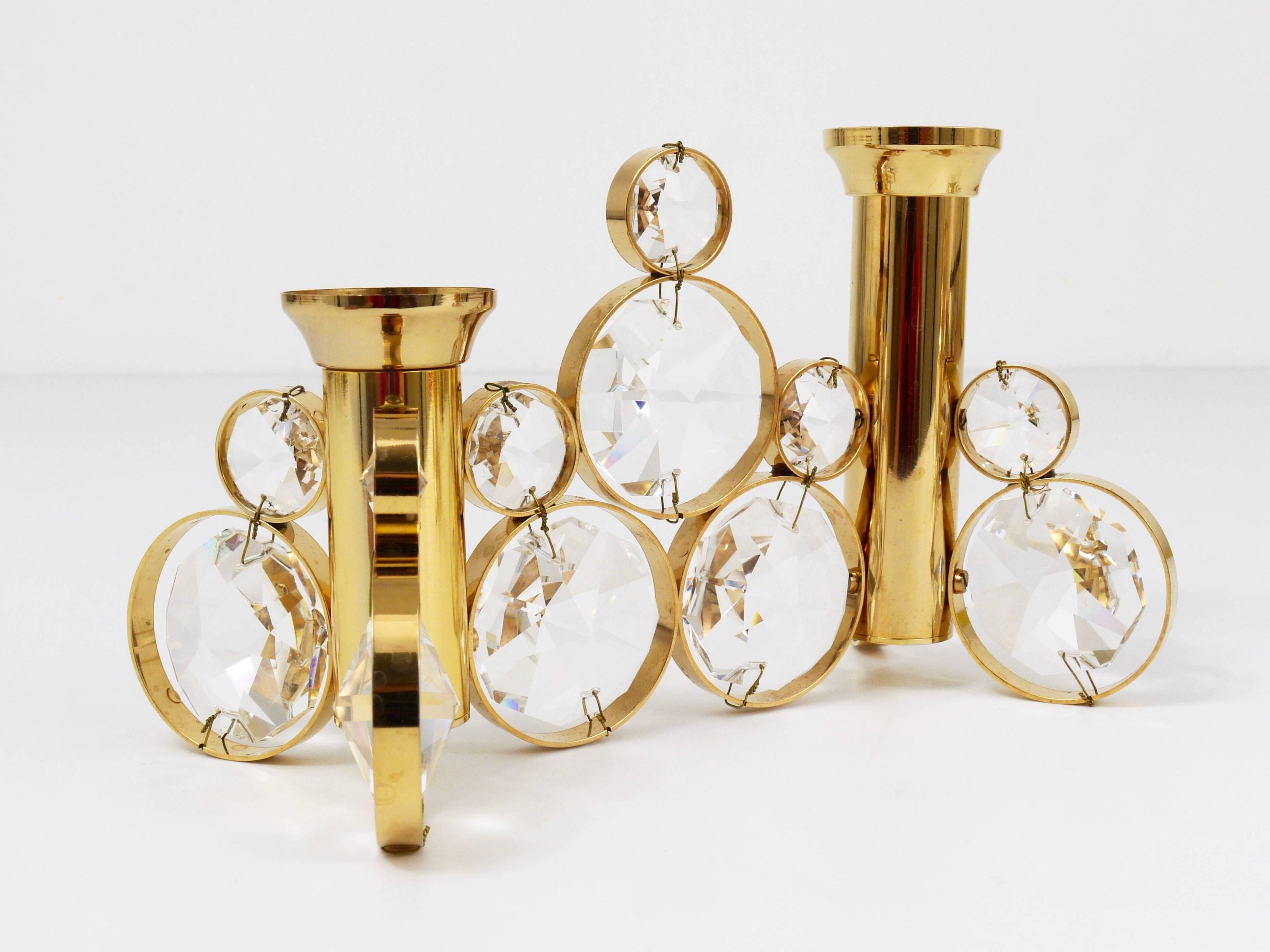 Palwa Gaetano Sciolari style porte-bougies en laiton et cristal, années 1970