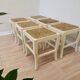 Set of 6 Vintage White Wooden Stool 1970s Boho Thatched Seat