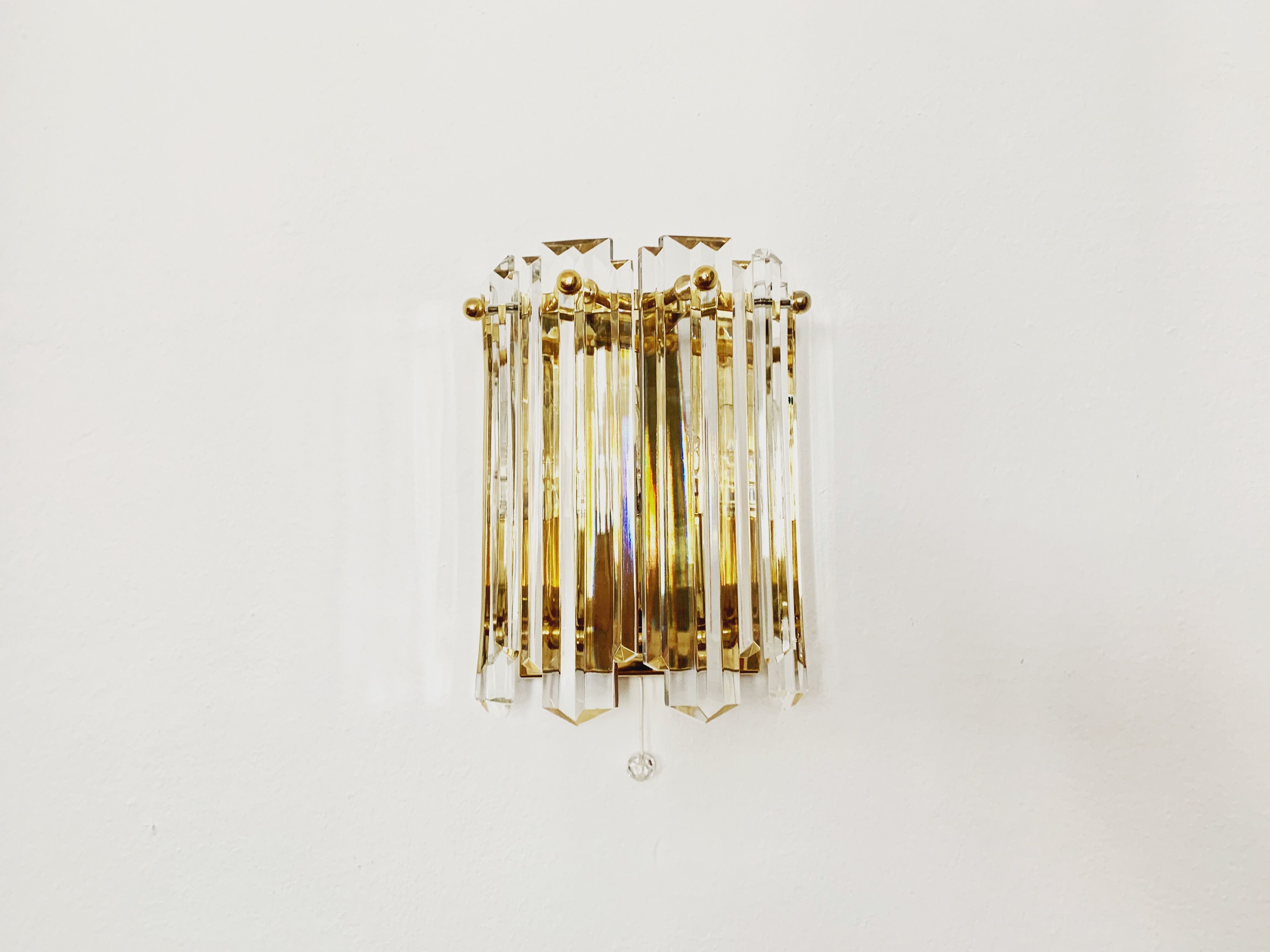 Set of 2 Mid Century Modern gilded ice glass wall lamps by J.T. Kalmar