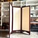 4-panel screen in dark wood and beige cotton