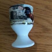 Coquetier faience blanche decoration hen rooster and chicks