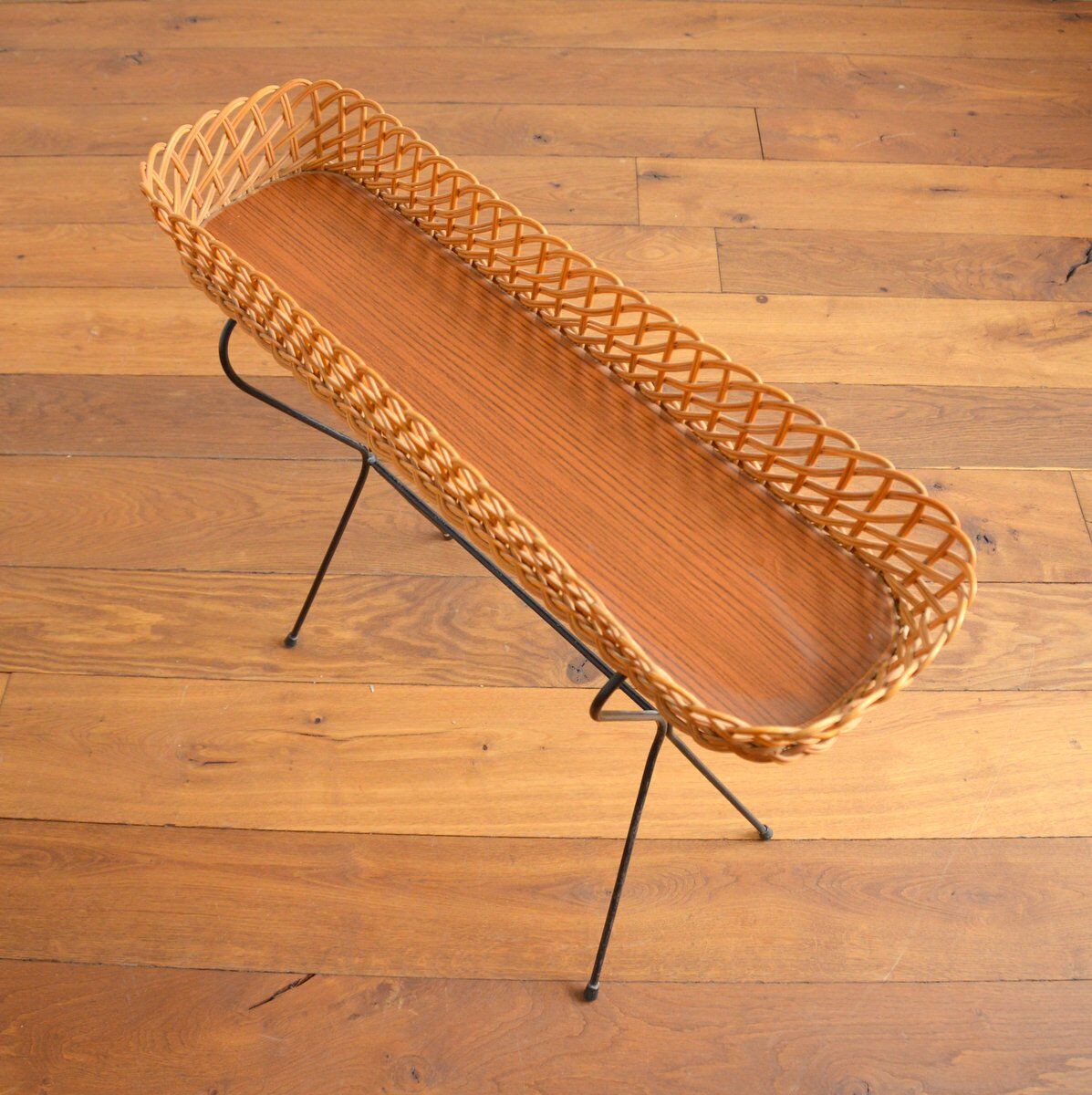 Rattan and metal plant holder 1960s