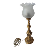 Antique gilded bronze lamp with engraved tulip medallion, 47 cm, interior decoration.