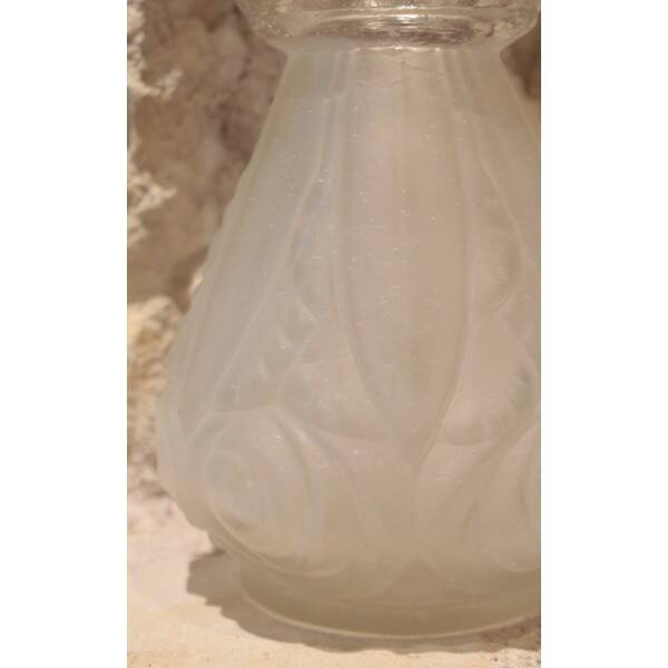 Vase or satin moulded glass hyacinth vase in Art Deco style circa 1930.