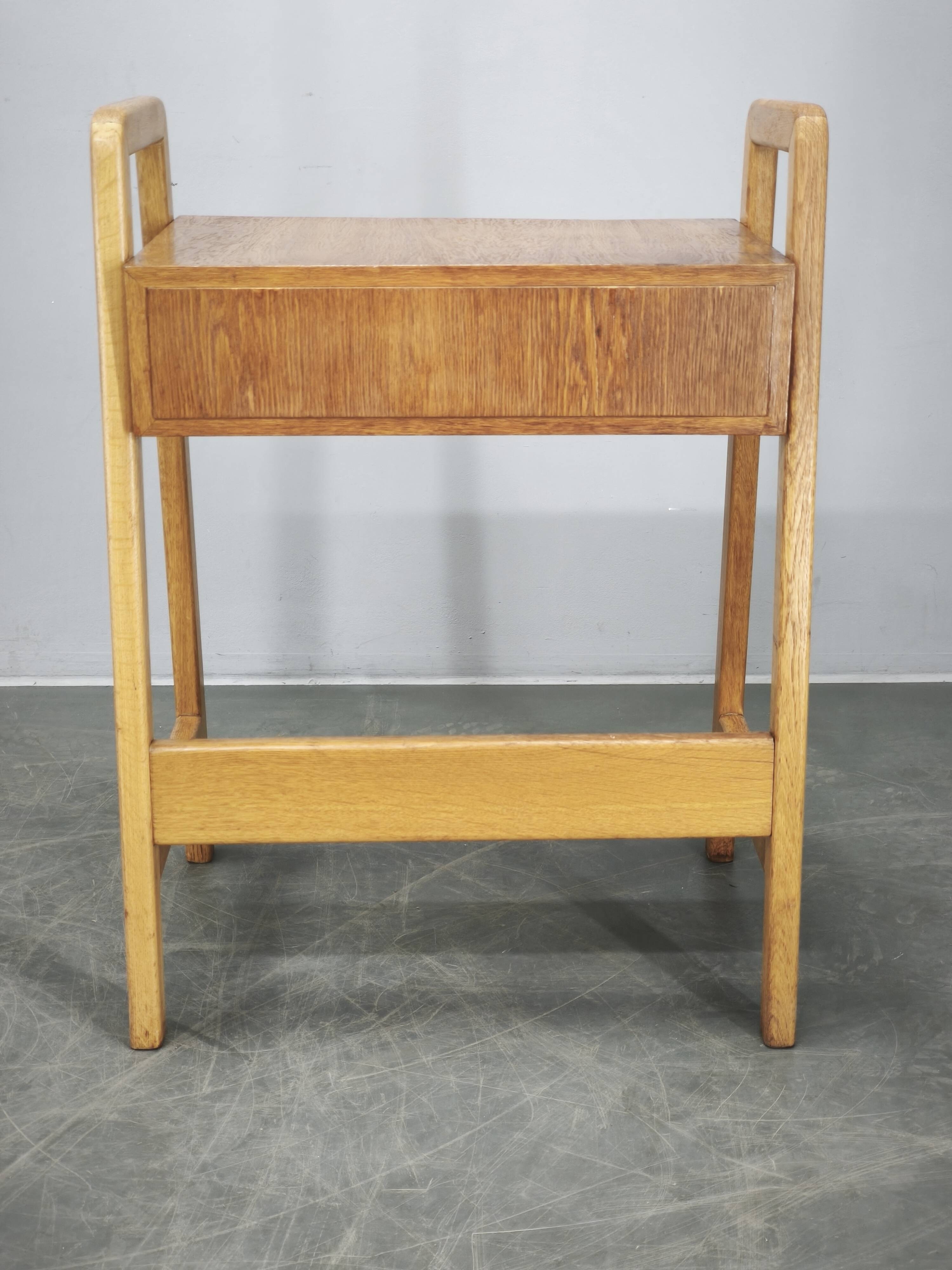 1960s Czech Oak Side Table with Integrated Storage Drawer