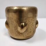 Vintage cylinder embossed brass storage box, italy