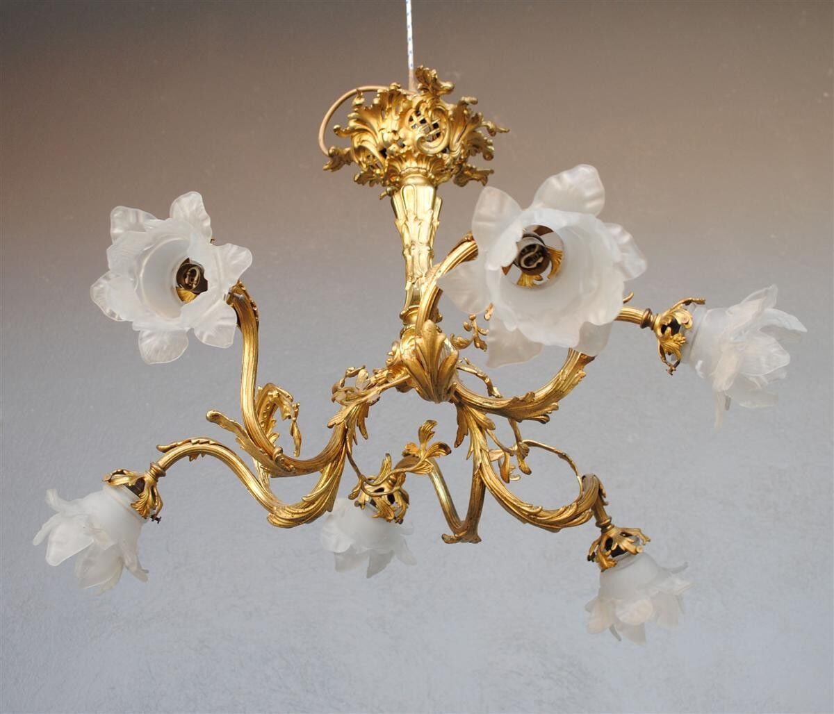 Chandelier in gilded bronze Napoleon III to tulips XIX