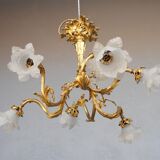 Chandelier in gilded bronze Napoleon III to tulips XIX